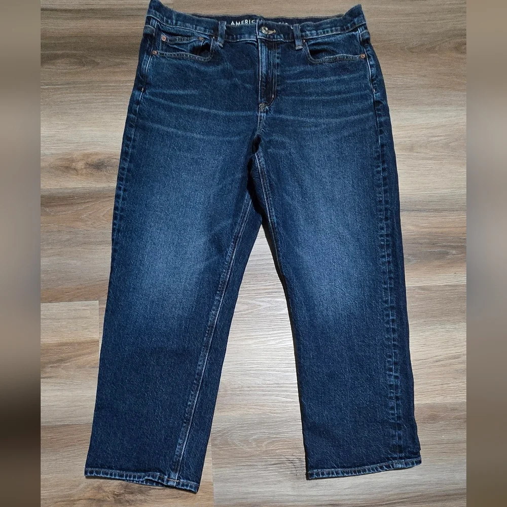 American Eagle Super Hi-Rise Ankle Straight Dark Wash Jeans Size 14 - Picture 2 of 12